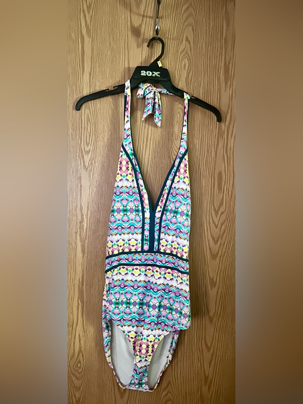Multicolor Deep V Halter One-Piece Swimsuit